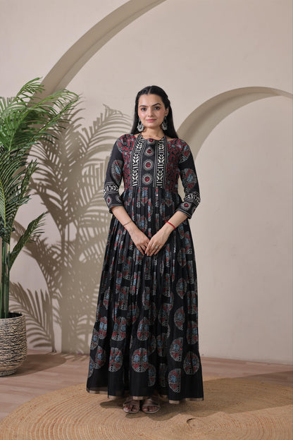 Black Pure Silk Blend with Jacket Long Gown 