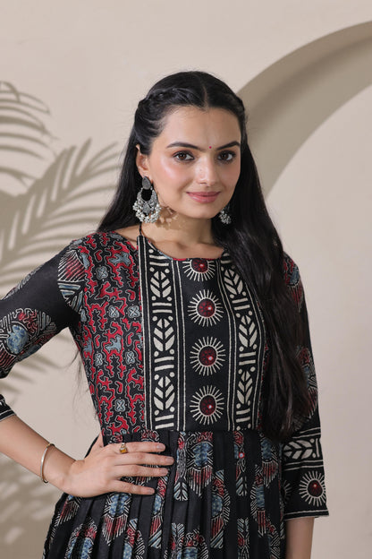 Black Pure Silk Blend with Jacket Long Gown 