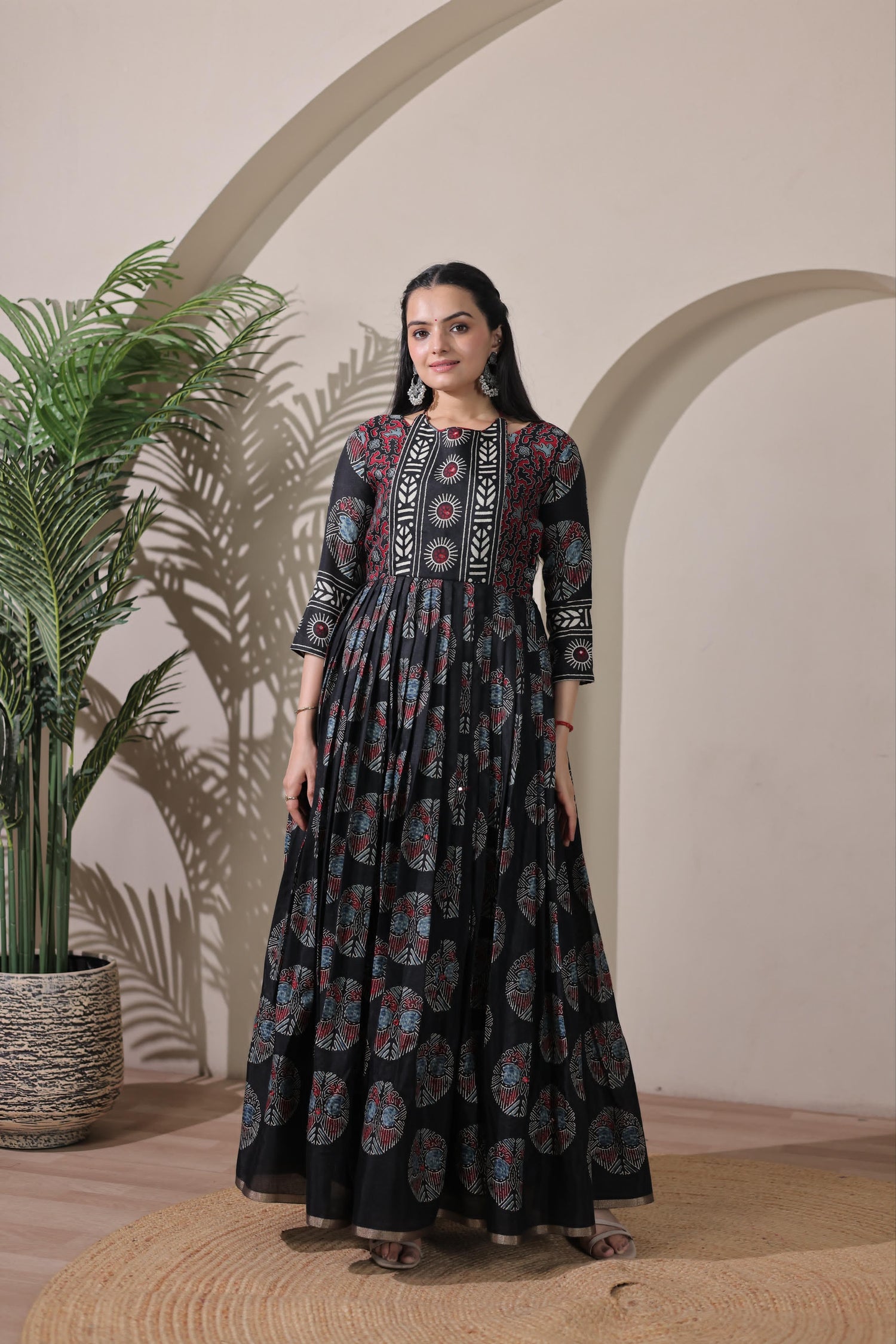 Black Pure Silk Blend with Jacket Long Gown 