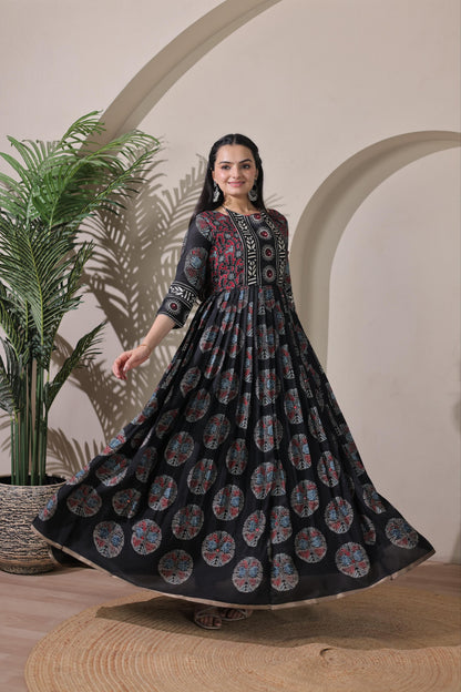Black Pure Silk Blend with Jacket Long Gown 