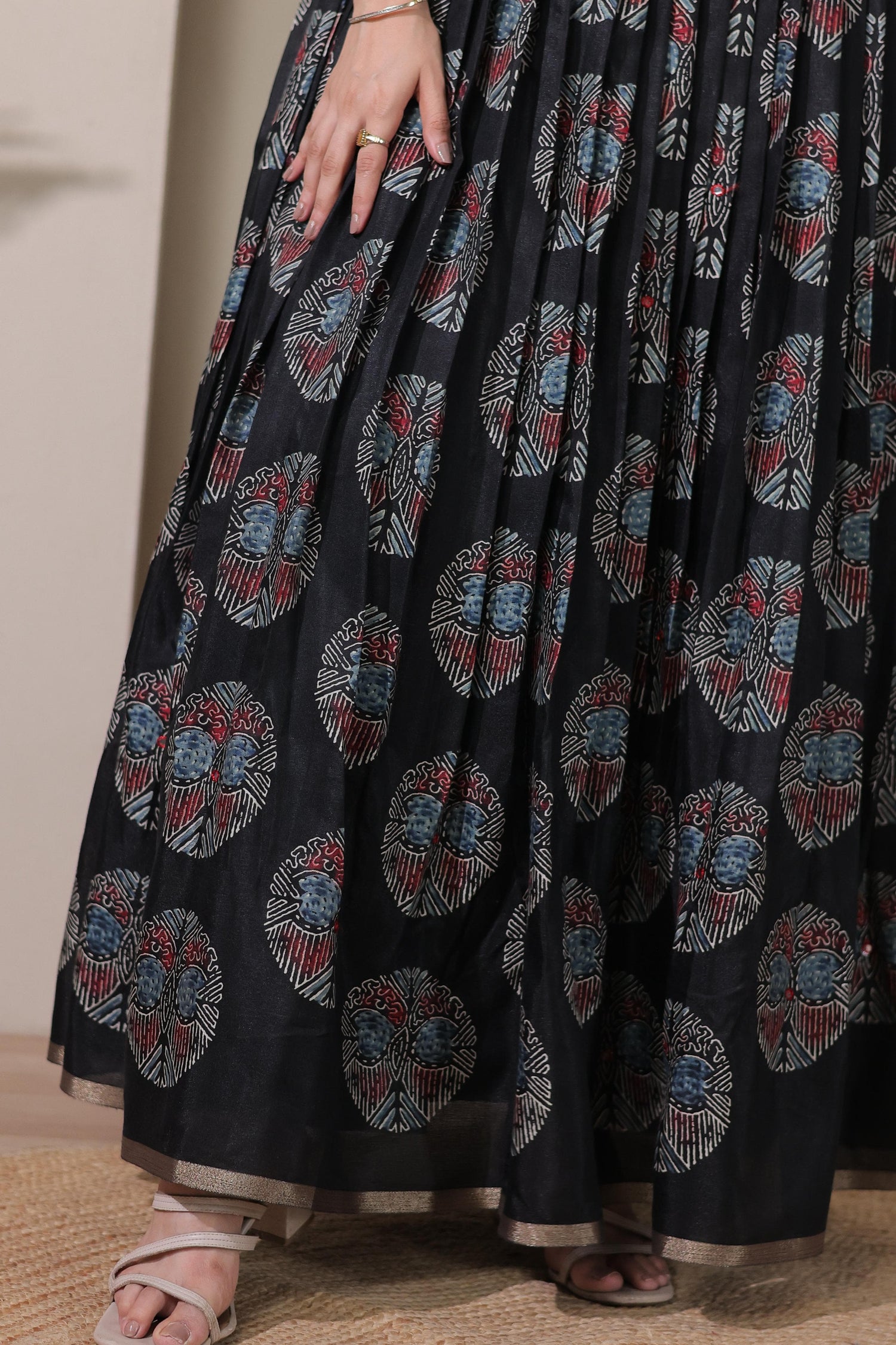 Black Pure Silk Blend with Jacket Long Gown 