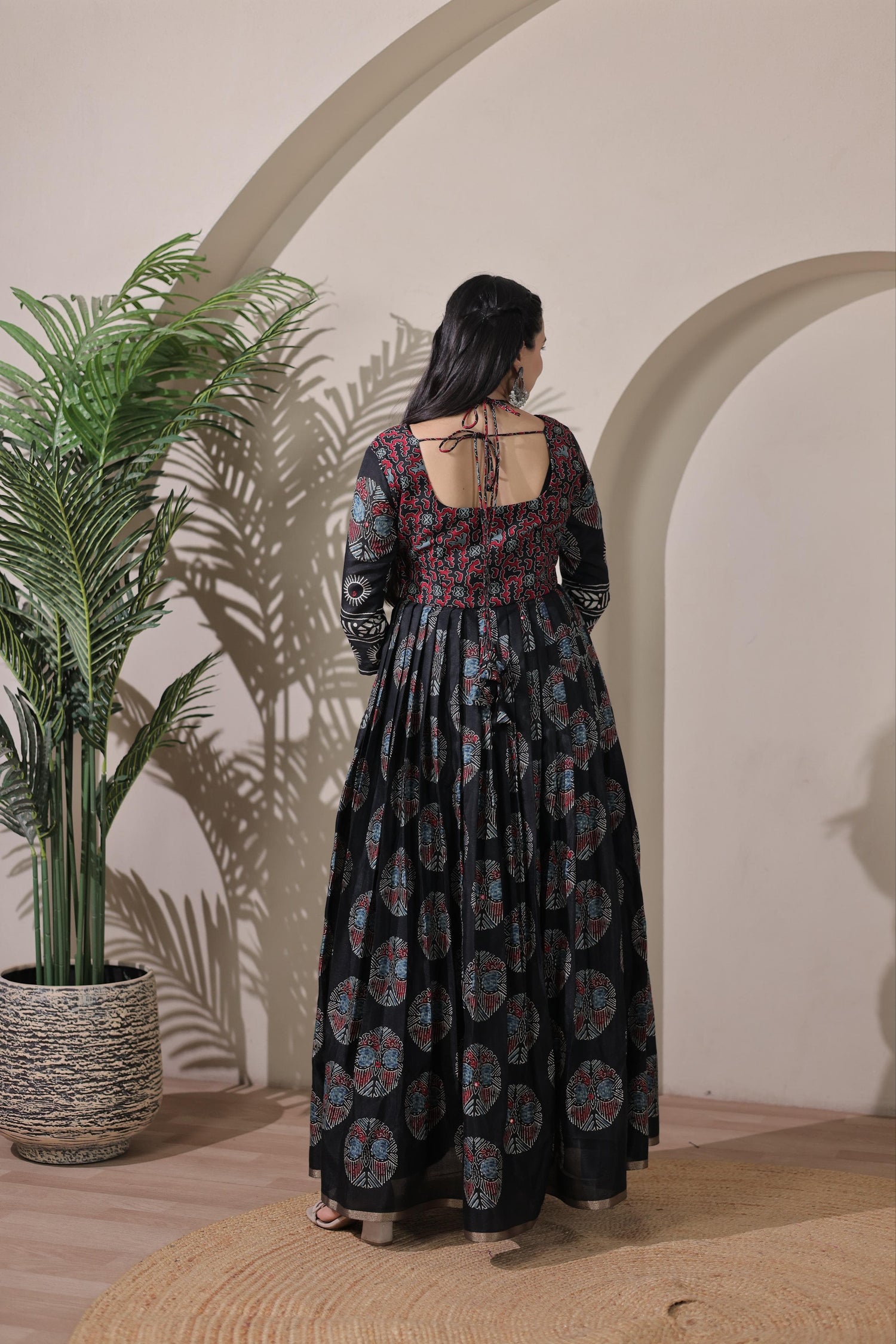 Black Pure Silk Blend with Jacket Long Gown 