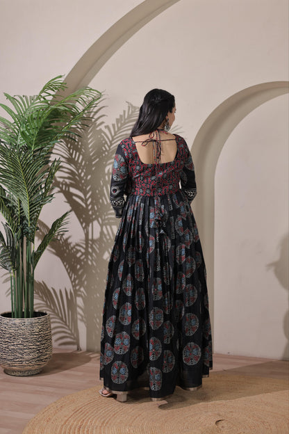 Black Pure Silk Blend with Jacket Long Gown 