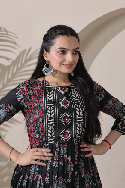 Black Pure Silk Blend with Jacket Long Gown 