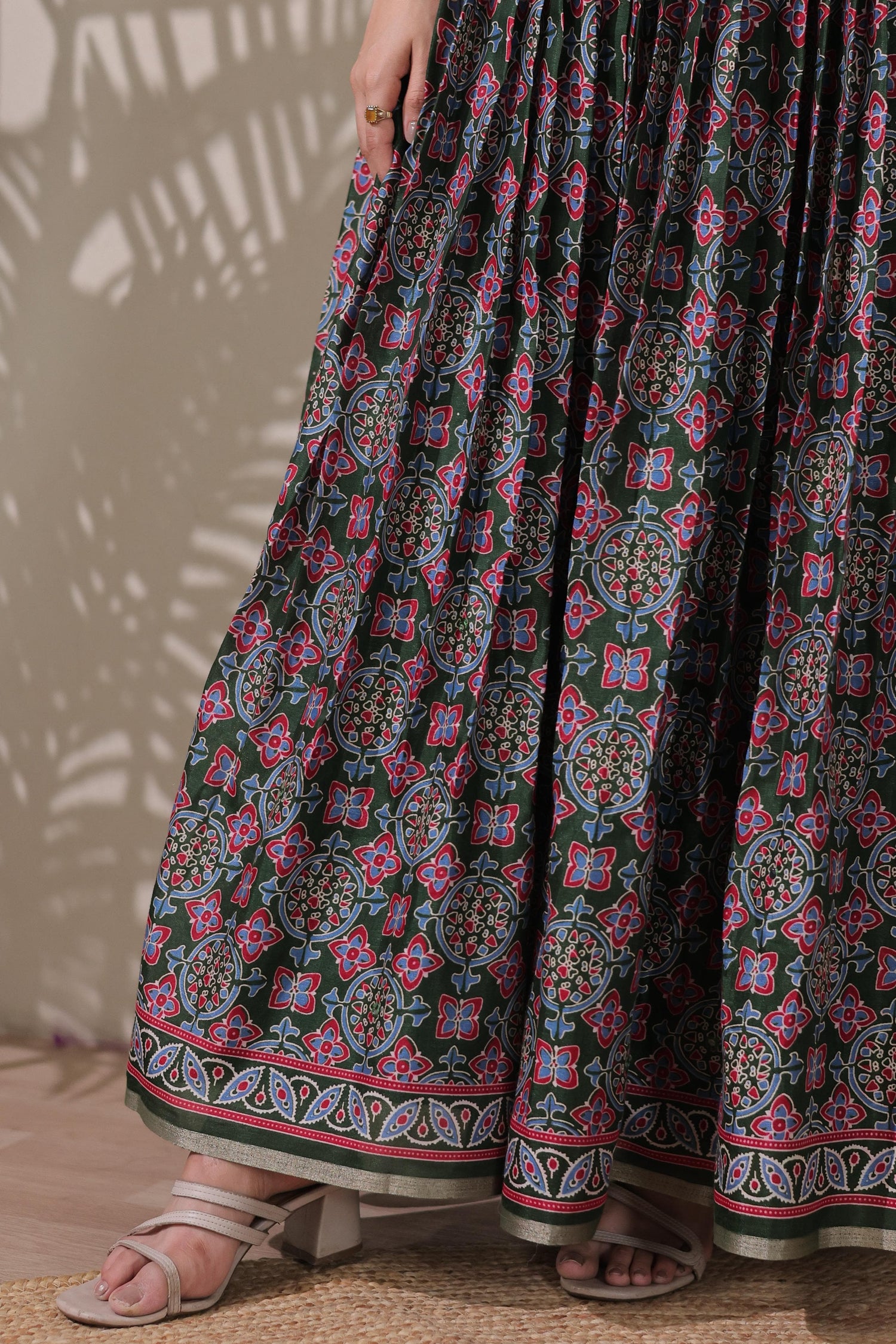 Green Pure Silk Blend with Jacket Long Gown 