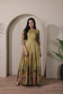 Olive Green Pure Silk Blend Kalamkari Print Long Gown 