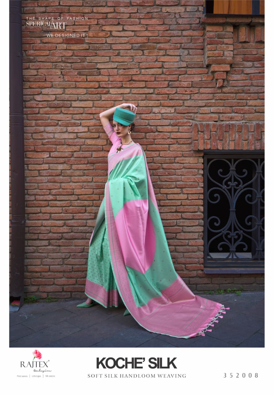 Mint Green and Pink Banarasi Handloom Banarasi Saree 