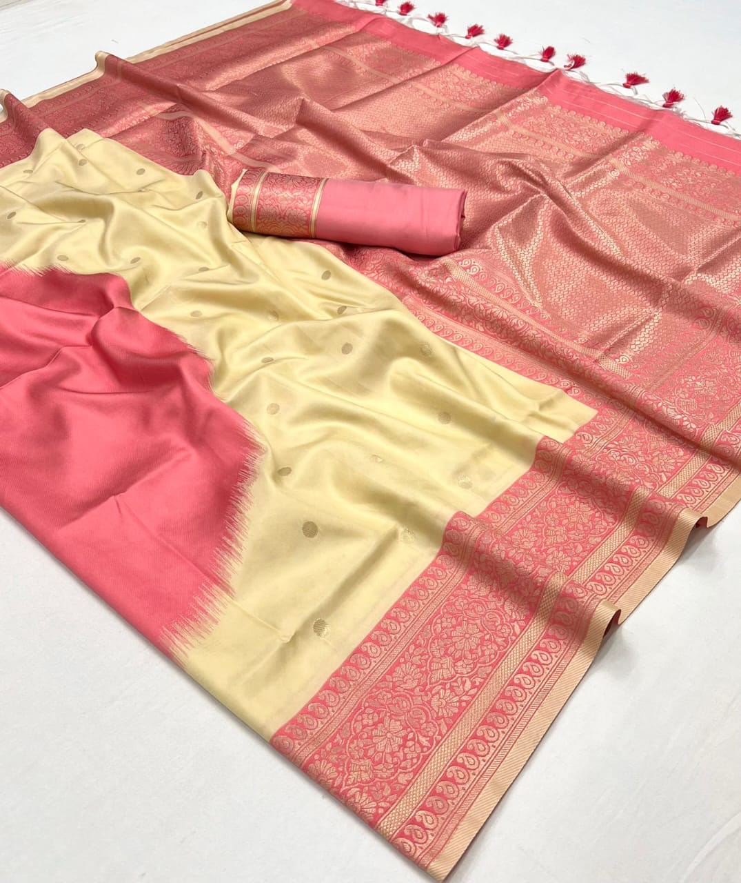 Cream Pure Soft Banarasi Handloom Banarasi Saree ##color## Patola Saree with premium fabric and embroidery