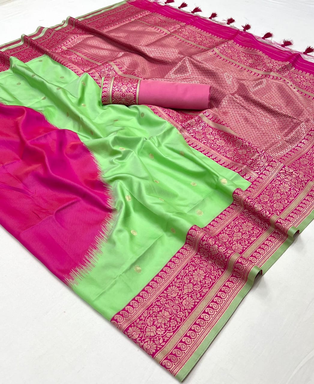 Pista Green Pure Soft Banarasi Handloom Banarasi Saree 