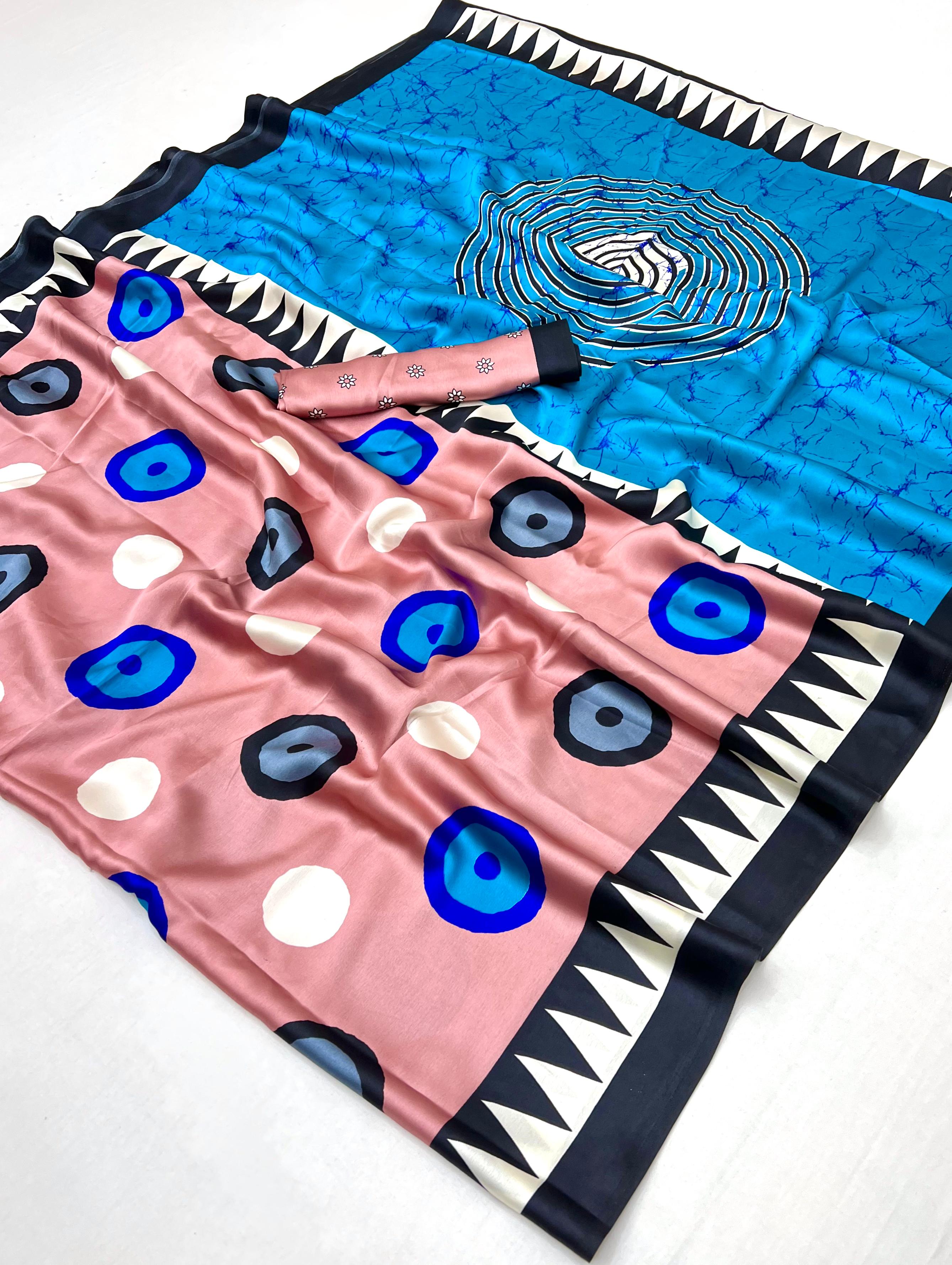 Purple Ajrakh Printed Satin Crepe Silk Saree ##color## Japan Satin Saree with premium fabric and embroidery