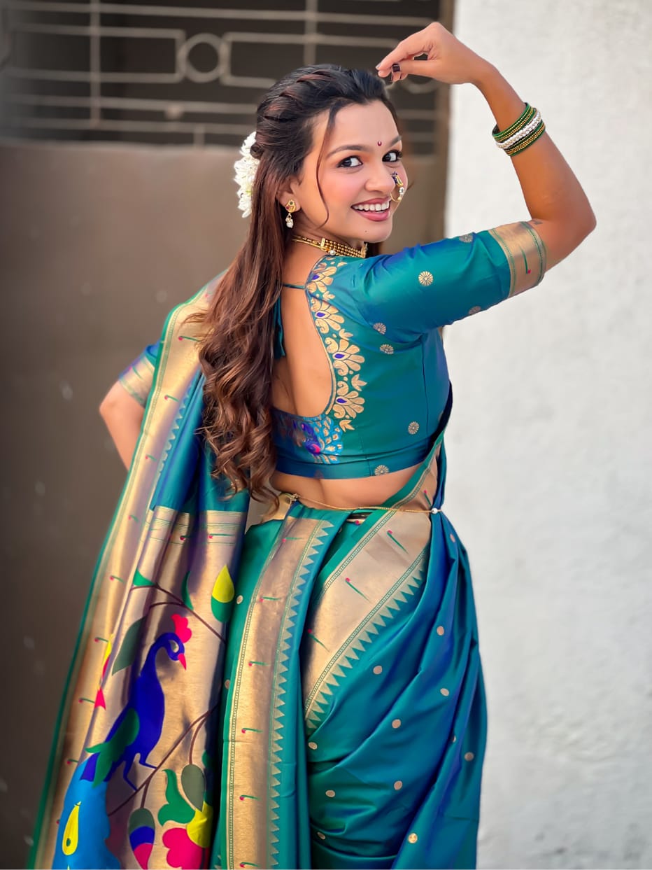 Parrot Green Wedding Special Nauvari Paithani Soft Silk Saree ##color## Paithani Saree with premium fabric and embroidery