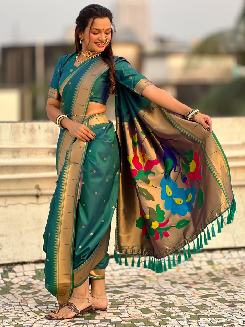 Parrot Green Wedding Special Nauvari Paithani Soft Silk Saree ##color## Paithani Saree with premium fabric and embroidery