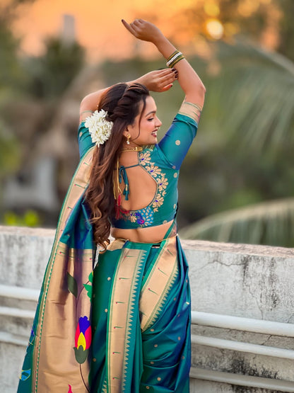 Parrot Green Wedding Special Nauvari Paithani Soft Silk Saree 