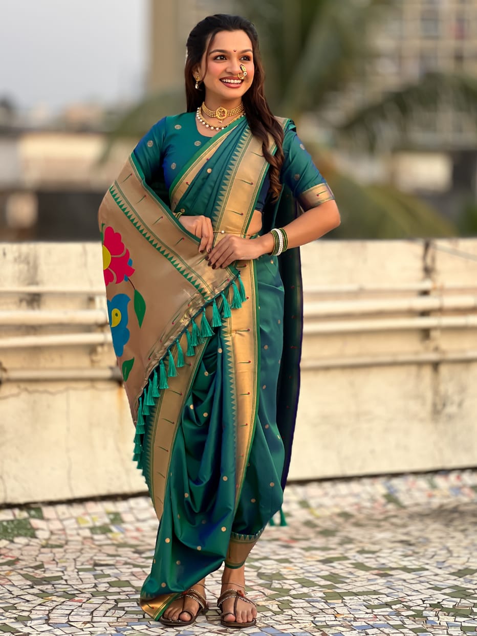 Parrot Green Wedding Special Nauvari Paithani Soft Silk Saree ##color## Paithani Saree with premium fabric and embroidery