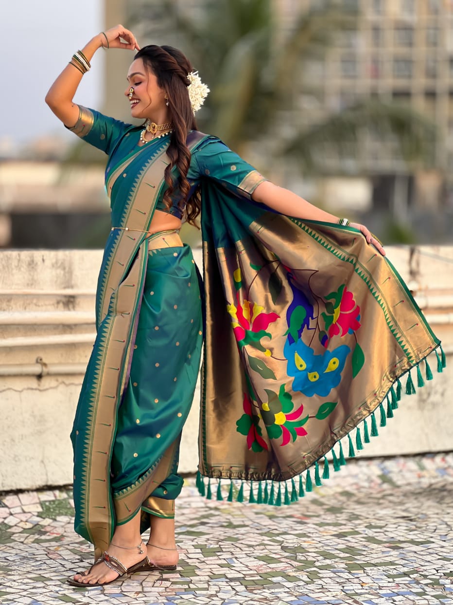 Parrot Green Wedding Special Nauvari Paithani Soft Silk Saree ##color## Paithani Saree with premium fabric and embroidery