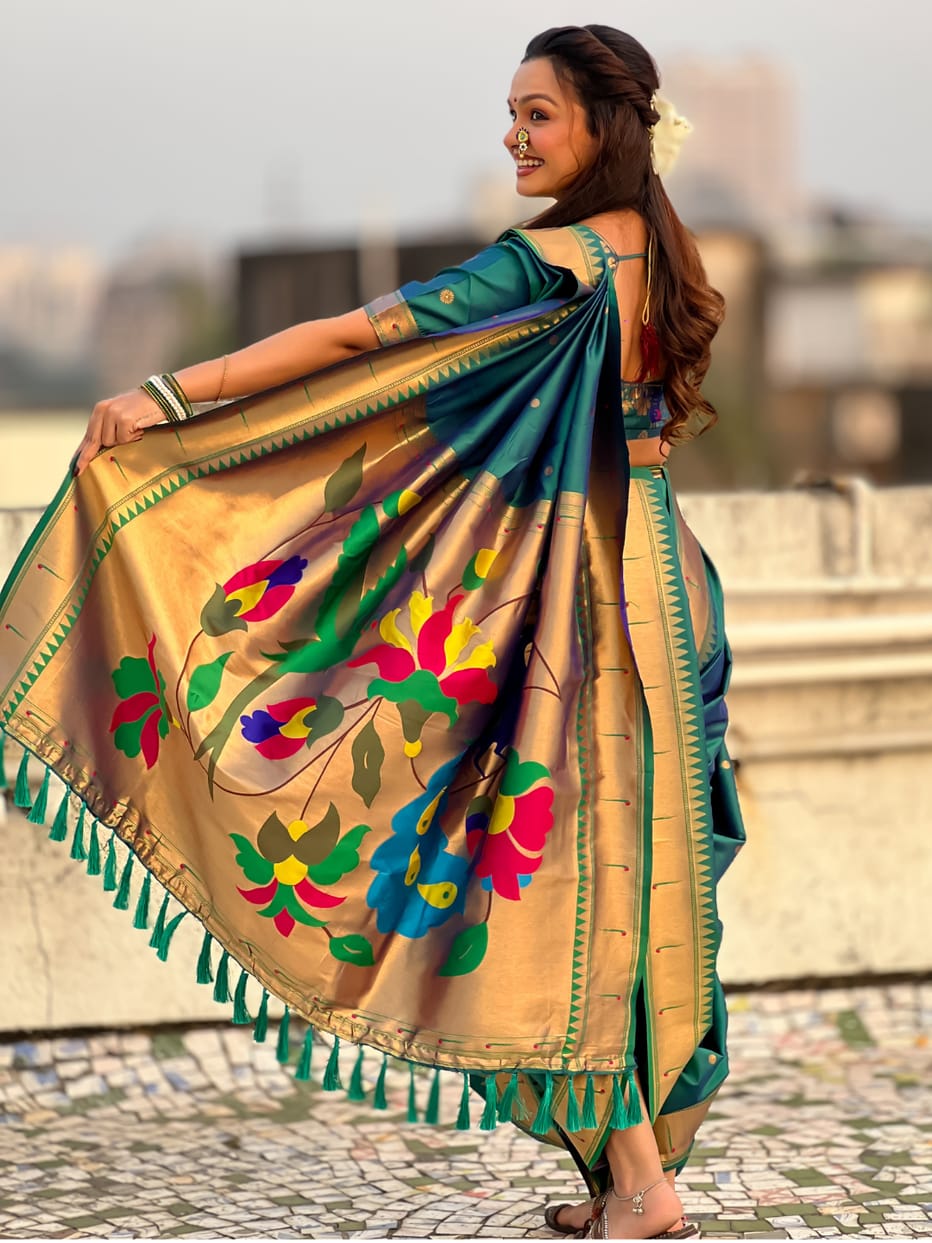 Parrot Green Wedding Special Nauvari Paithani Soft Silk Saree ##color## Paithani Saree with premium fabric and embroidery