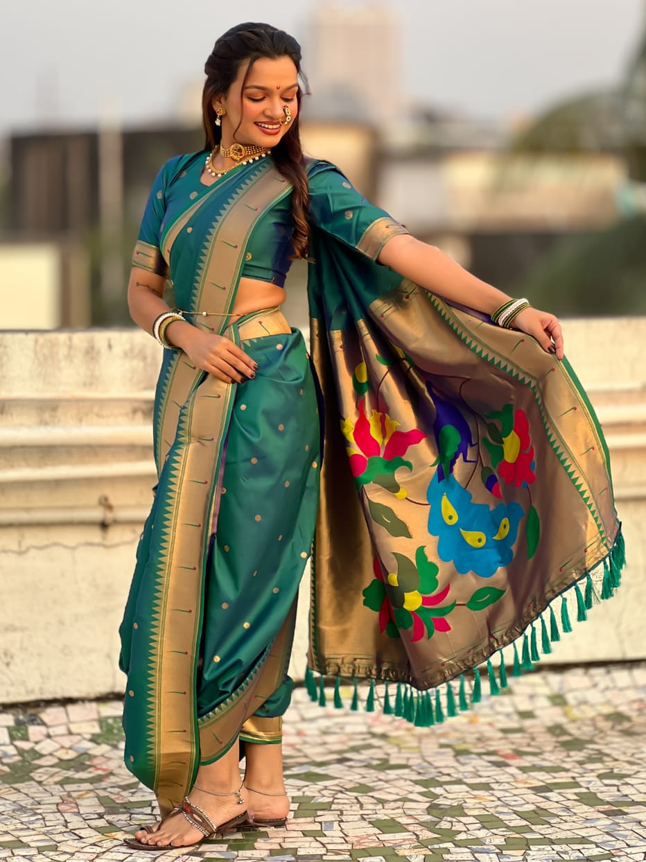 Parrot Green Wedding Special Nauvari Paithani Soft Silk Saree 
