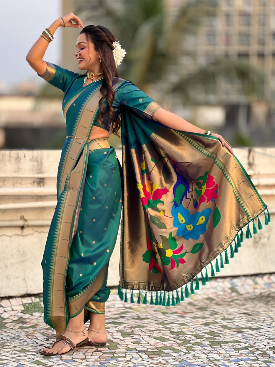 Parrot Green Wedding Special Nauvari Paithani Soft Silk Saree ##color## Paithani Saree with premium fabric and embroidery
