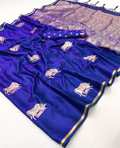 Navy Blue Pure Soft Satin Pichwai Handloom Weaving Saree 