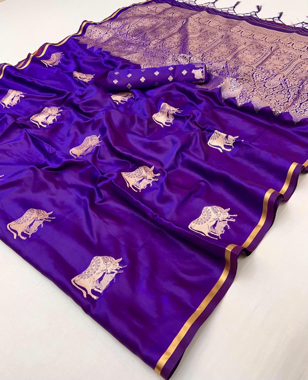 Purple Pure Soft Satin Pichwai Handloom Weaving Saree ##color## Japan Satin Saree with premium fabric and embroidery