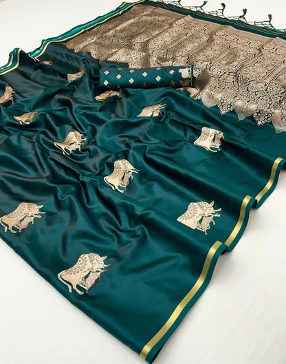 Green Pure Soft Satin Pichwai Handloom Weaving Saree 