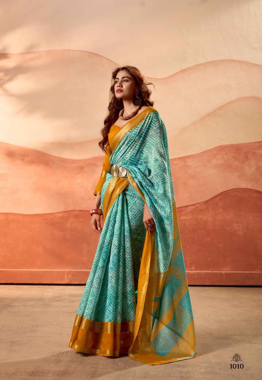 Green Pure Soft Cotton Blend Printed Saree ##color## Cotton Saree with premium fabric and embroidery