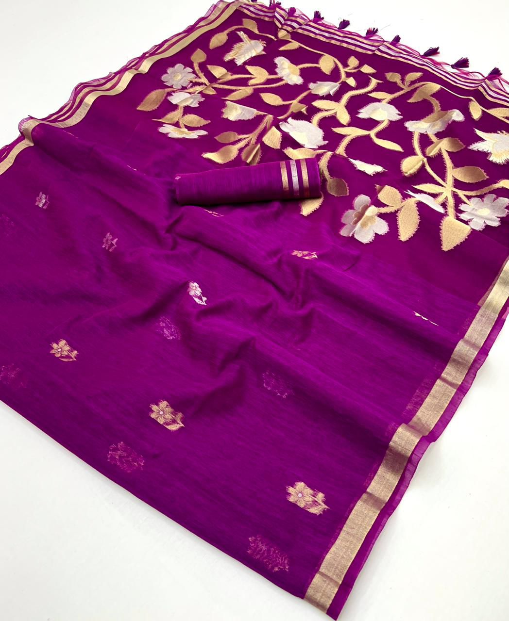 purple Pure Soft Munga Silk Handloom Weaving Saree 