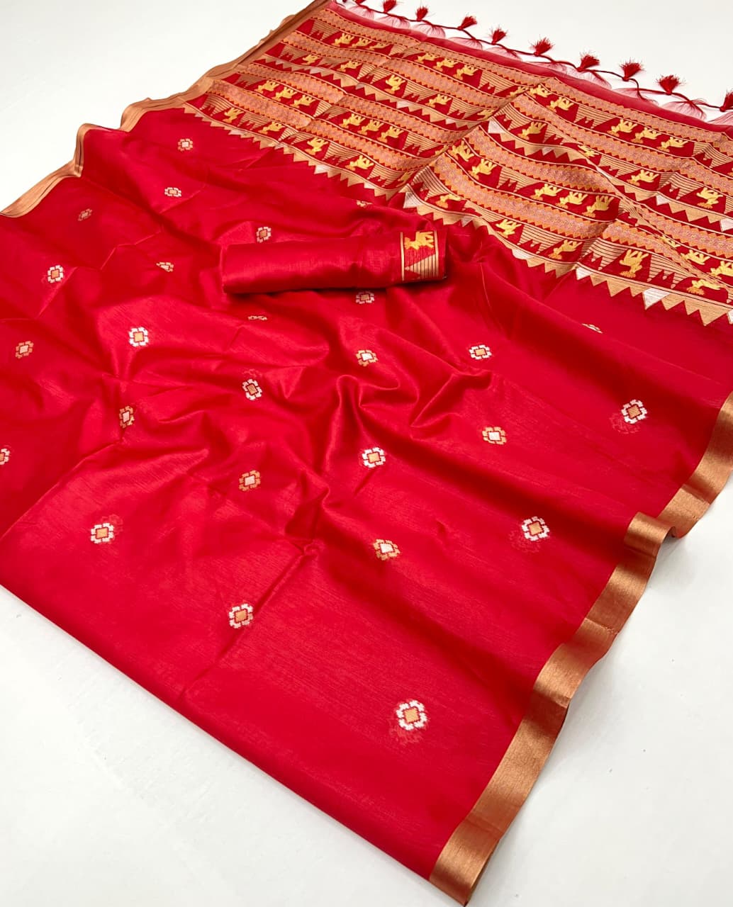 Red Pure Soft Tussar Handloom Silk Saree 
