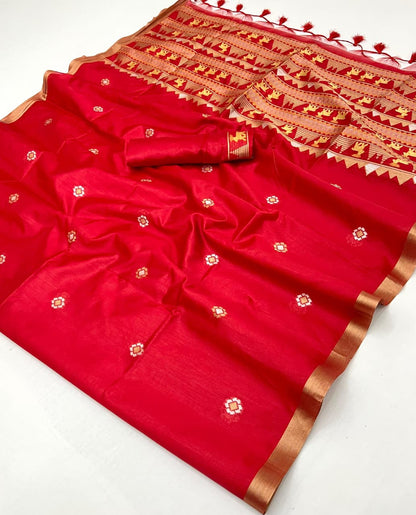 Red Pure Soft Tussar Handloom Silk Saree 