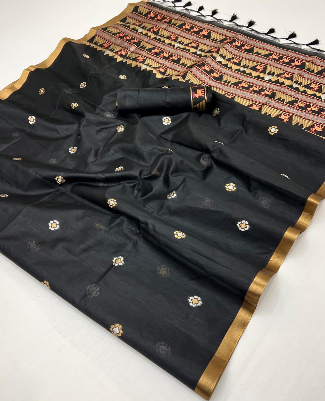 Black Pure Soft Tussar Handloom Silk Saree 