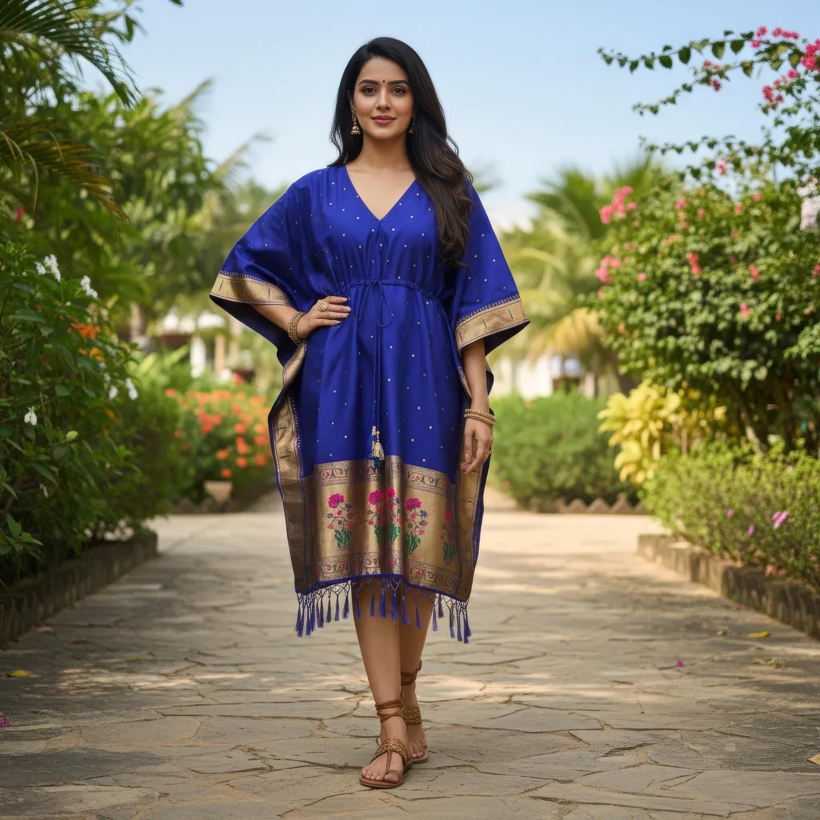Blue Pure Soft Soft Silk Paithani Kaftan