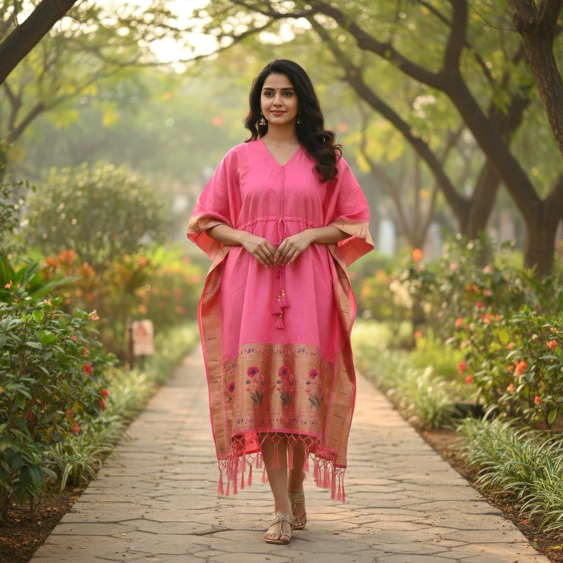 Pink Pure Soft Soft Silk Paithani Kaftan 
