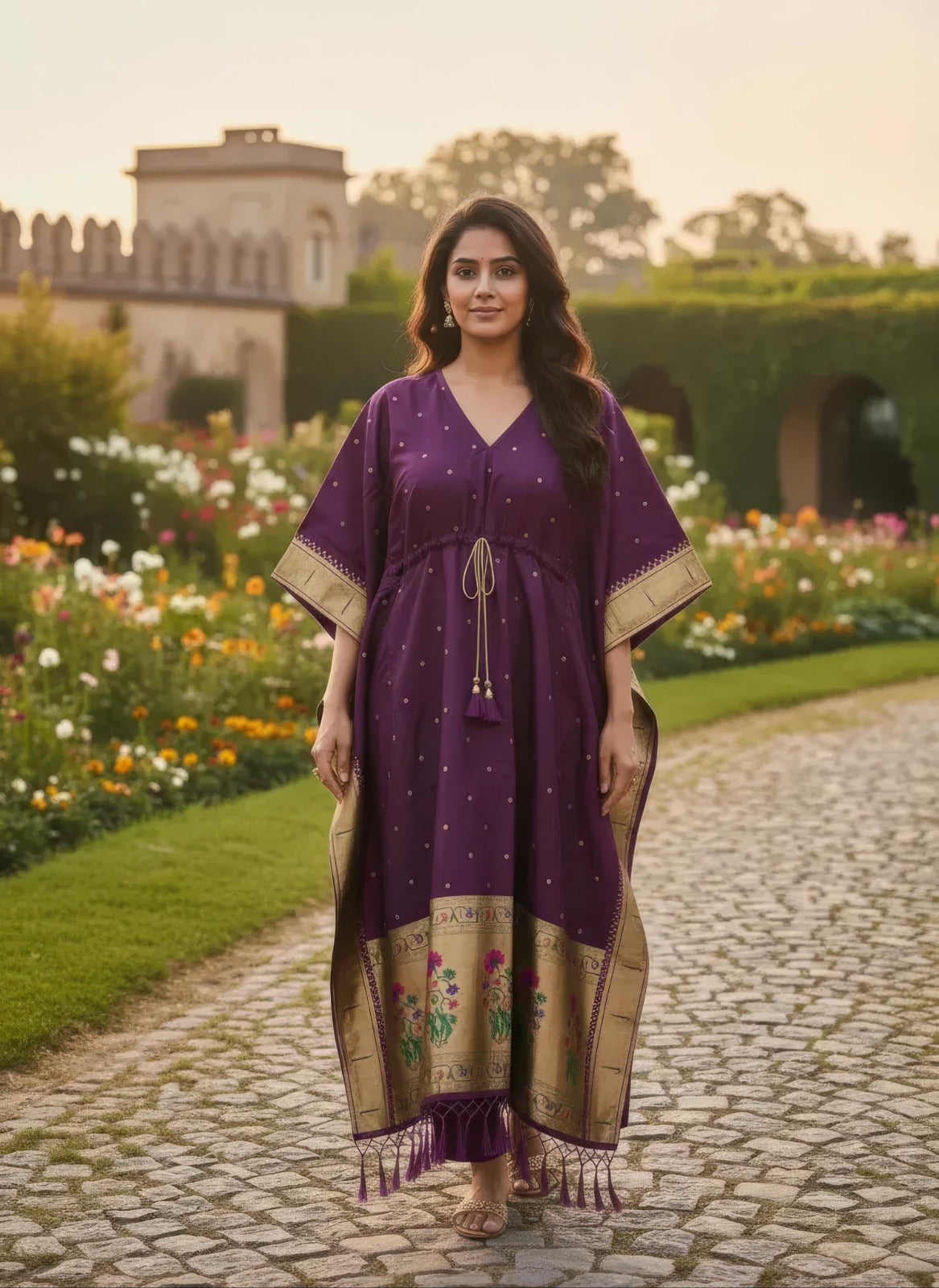 Purple Pure Soft Soft Silk Paithani Kaftan ##color## kaftan with premium fabric and embroidery