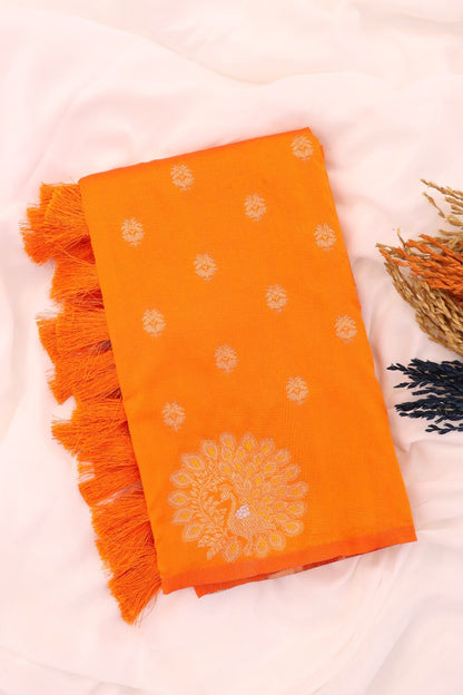 Orange Pure Soft Munga Silk Handloom Weaving Saree 