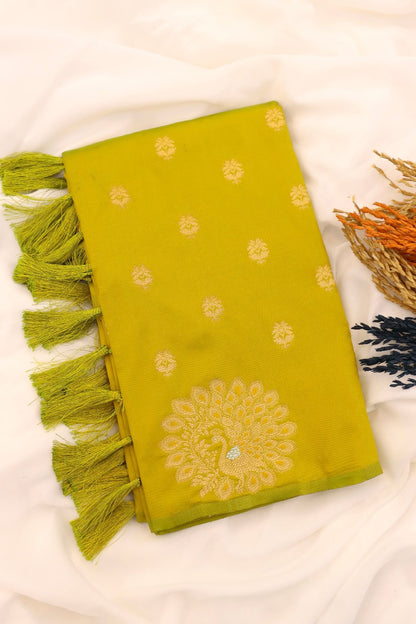 Olive Pure Soft Munga Silk Handloom Weaving Saree 