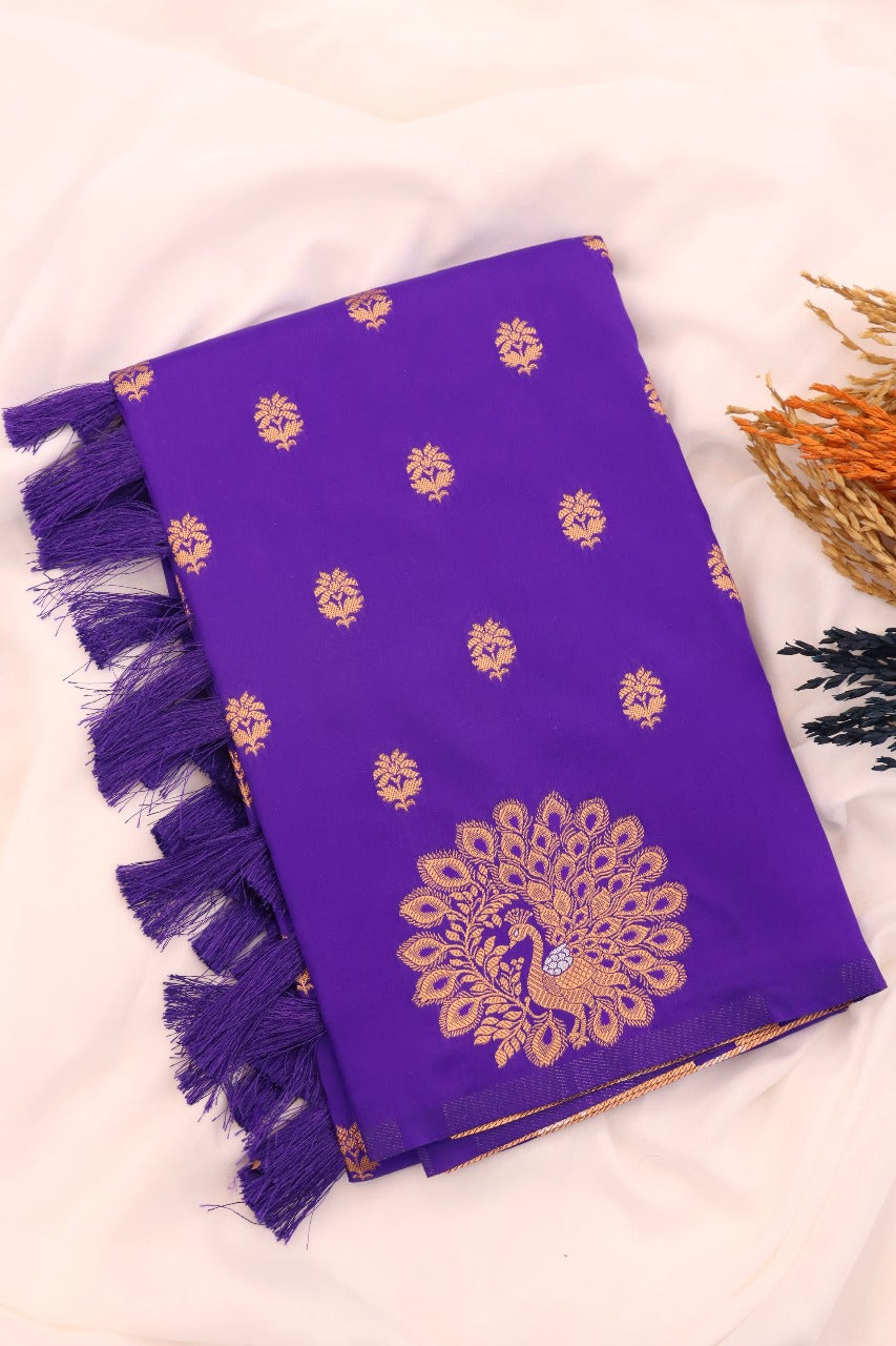 Violet Pure Soft Munga Silk Handloom Weaving Saree 