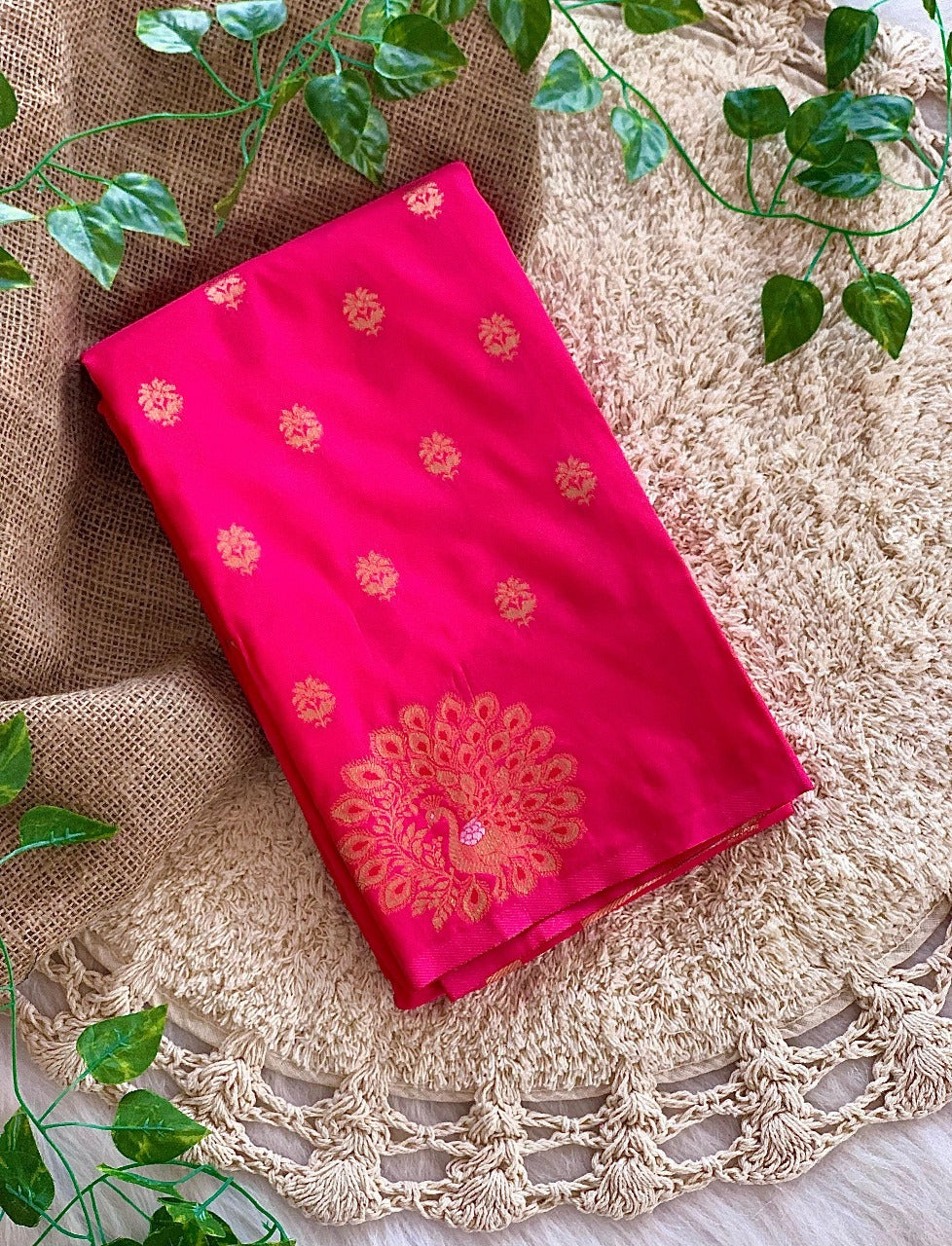 Pink Pure Soft Munga Silk Handloom Weaving Saree 