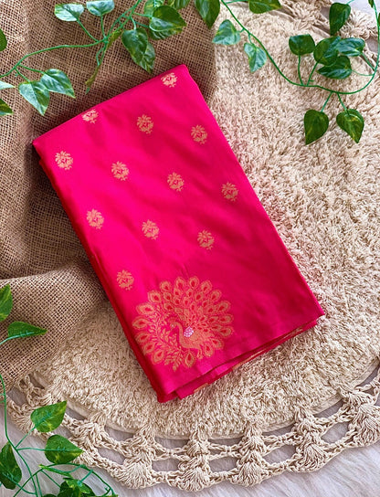 Pink Pure Soft Munga Silk Handloom Weaving Saree 