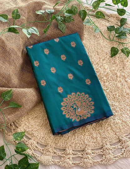 Green Pure Soft Munga Silk Handloom Weaving Saree 