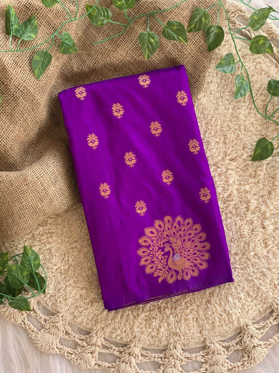 Purple Pure Soft Munga Silk Handloom Weaving Saree 