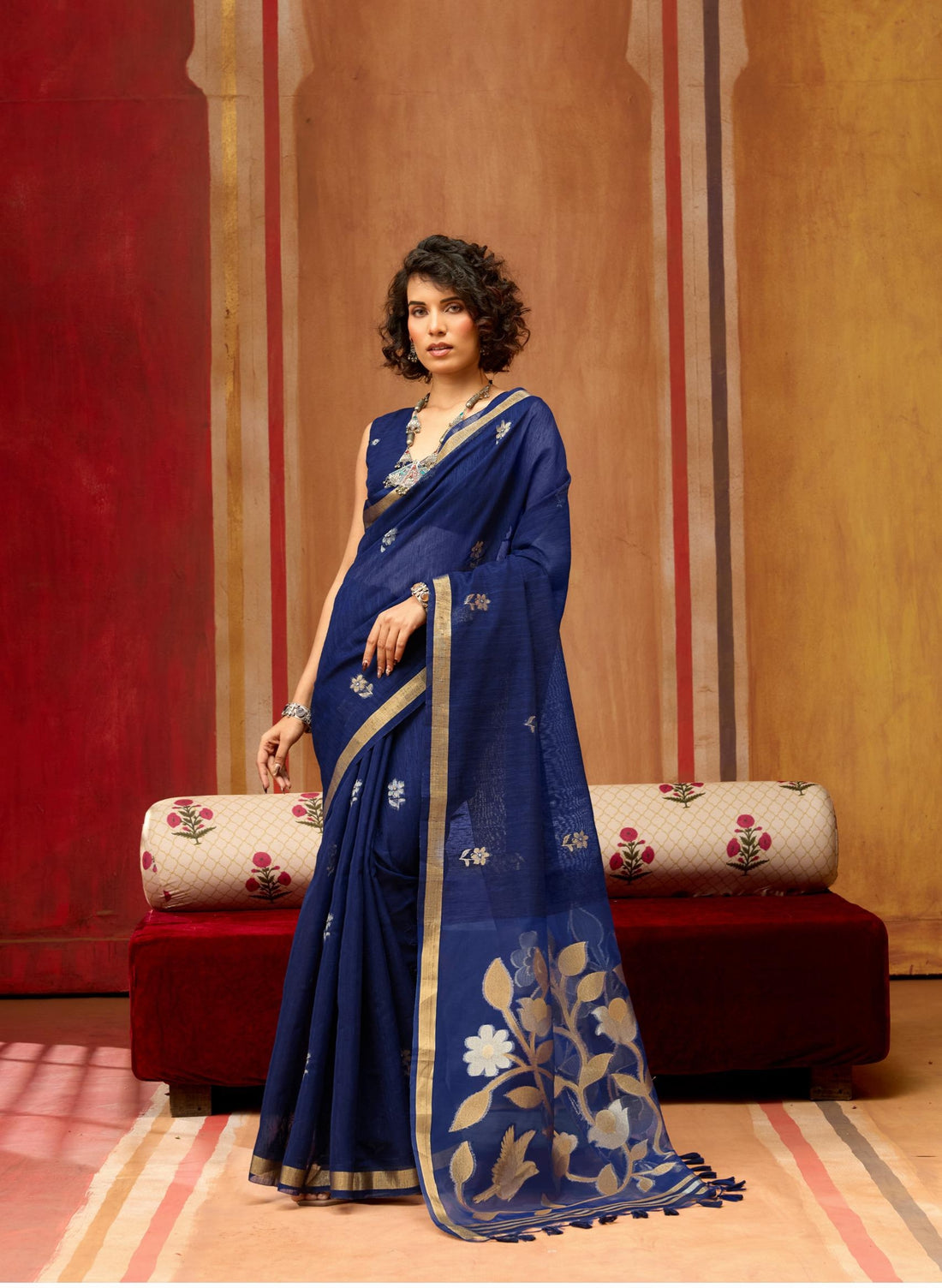 Blue Pure Soft Munga Silk Handloom Weaving Saree 