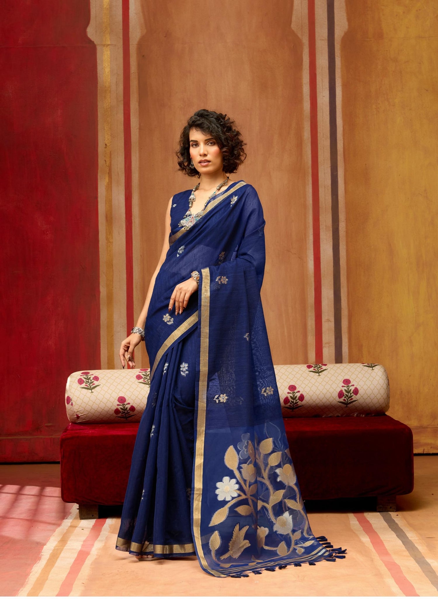 Blue Pure Soft Munga Silk Handloom Weaving Saree 