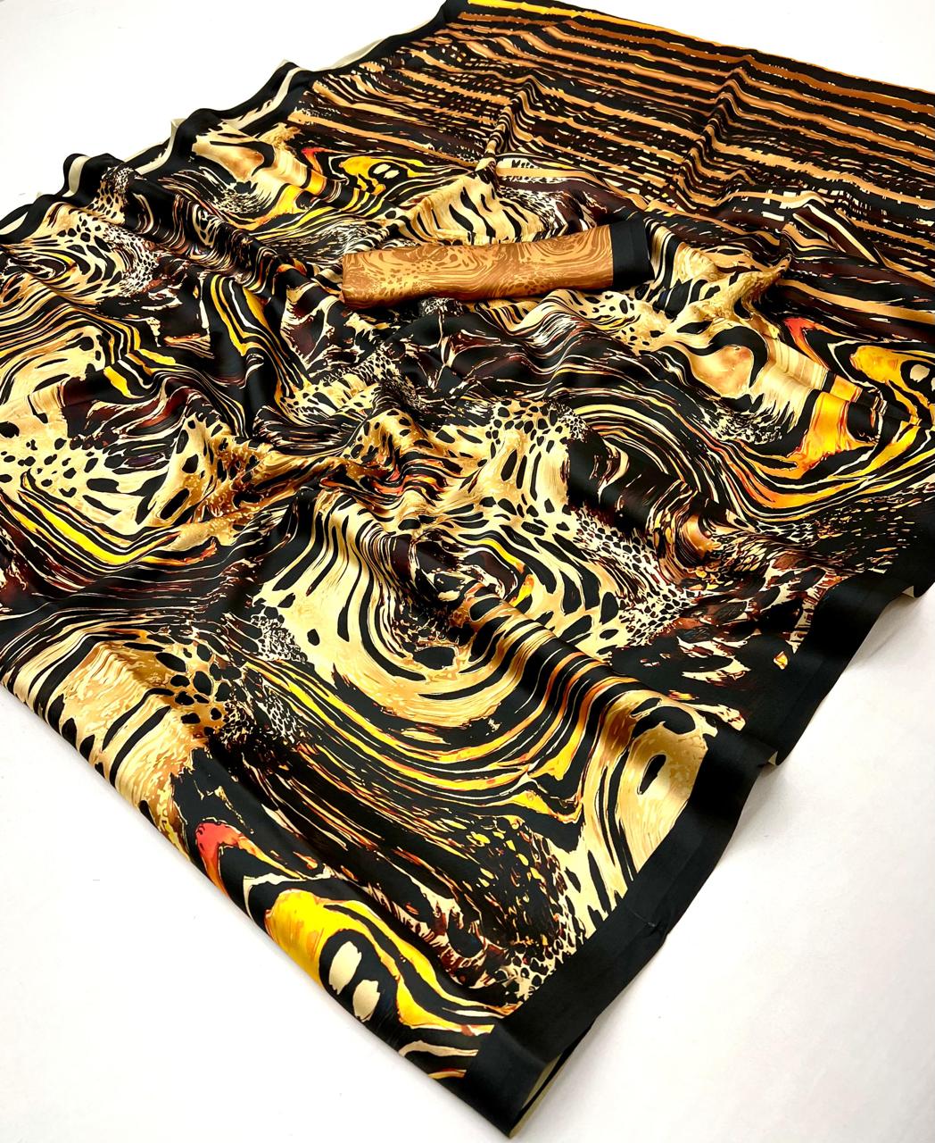 Leopard Pure Soft Crepe Satin Digital Printed Saree 