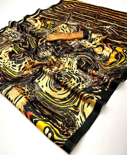 Leopard Pure Soft Crepe Satin Digital Printed Saree 