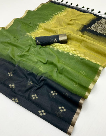 Green Pure Soft Scarlet Cotton Handloom Viscose Cotton Saree 