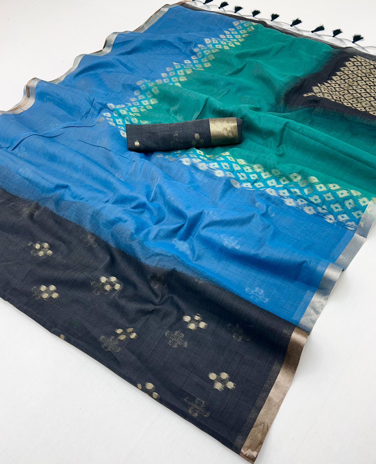 Light Blue Pure Soft Scarlet Cotton Handloom Viscose Cotton Saree 