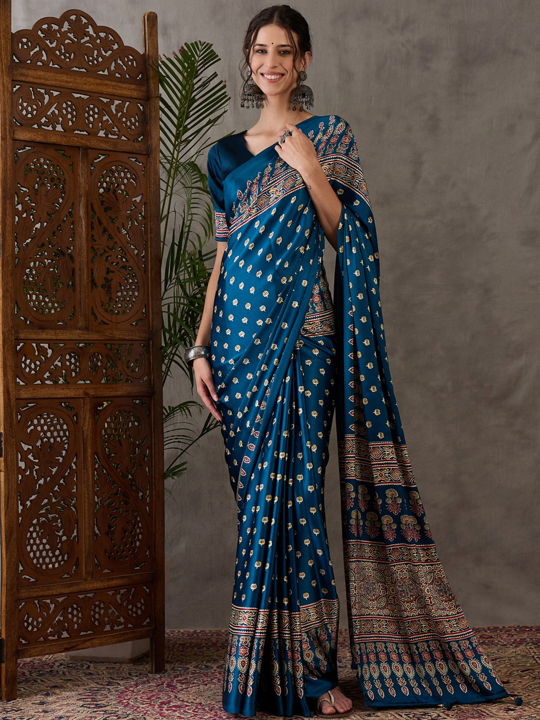 Rana Pure Semi Modal Silk Floral Printed Saree 