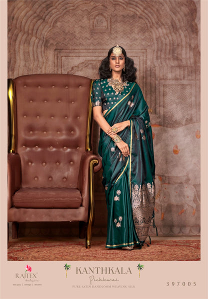 Green Pure Satin Handloom Weaving Saree 