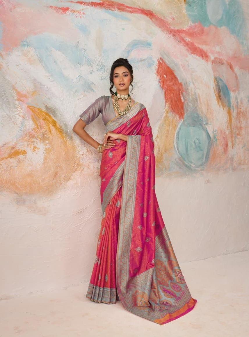 Pink Pure Jacquard Kanjivaram Silk Saree 