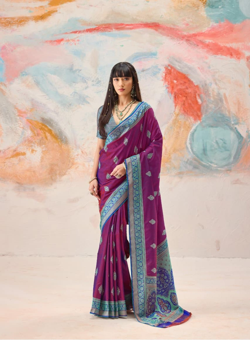 Purple Pure Jacquard Kanjivaram Silk Saree ##color## Kanjivaram Saree with premium fabric and embroidery